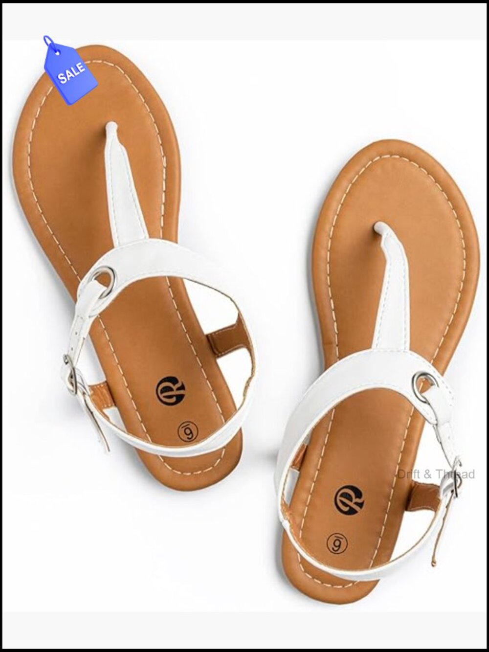 Adjustable T-Strap Thong Sandals, Flat Sole with Buckle